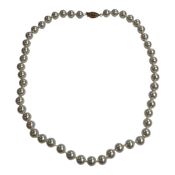 Vintage Faux Pearl Necklace Gold-Tone Filigree Clasp 16" Classic Strand Women - Picture 4 of 5